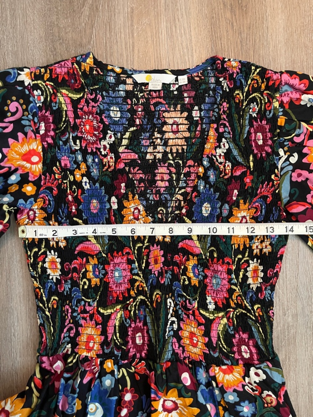 Boden Black Floral Smocked Dress with Multicolor Blooms - Picture 6 of 7